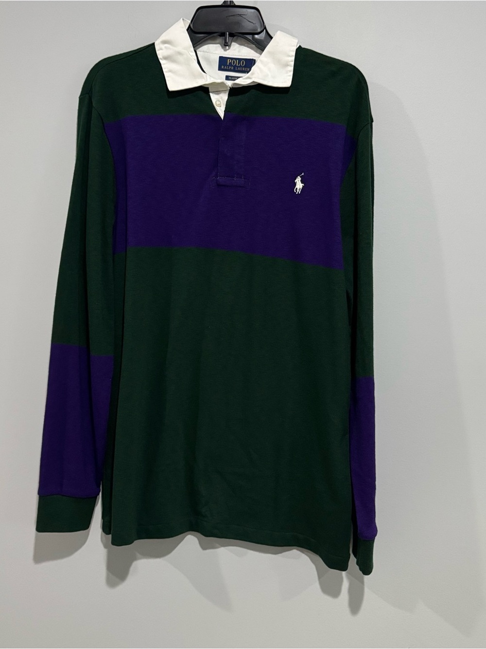 NWT Polo by Ralph Lauren Men Green & Purple Long-Sleeve Rugby Shirt M